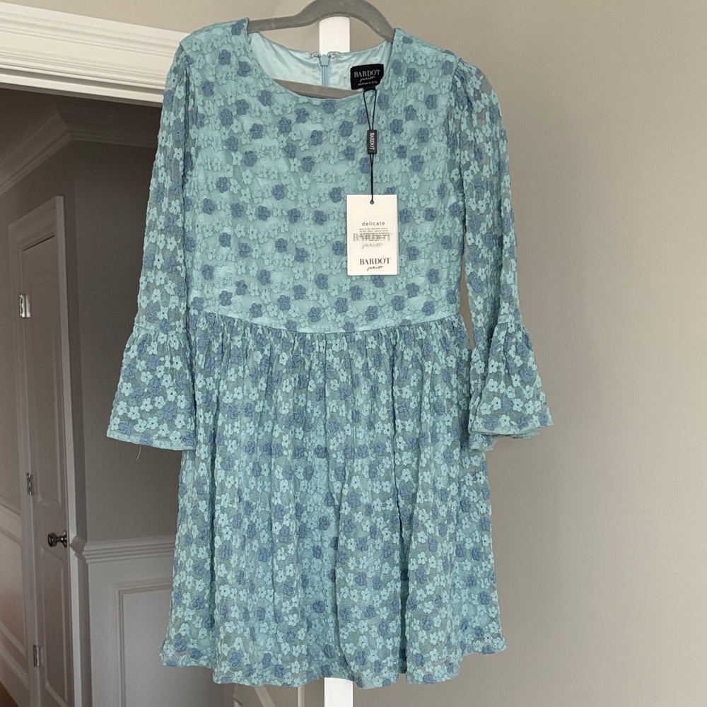 Bardot Kids Sky Blue Floral Long-Sleeve Casual Dress